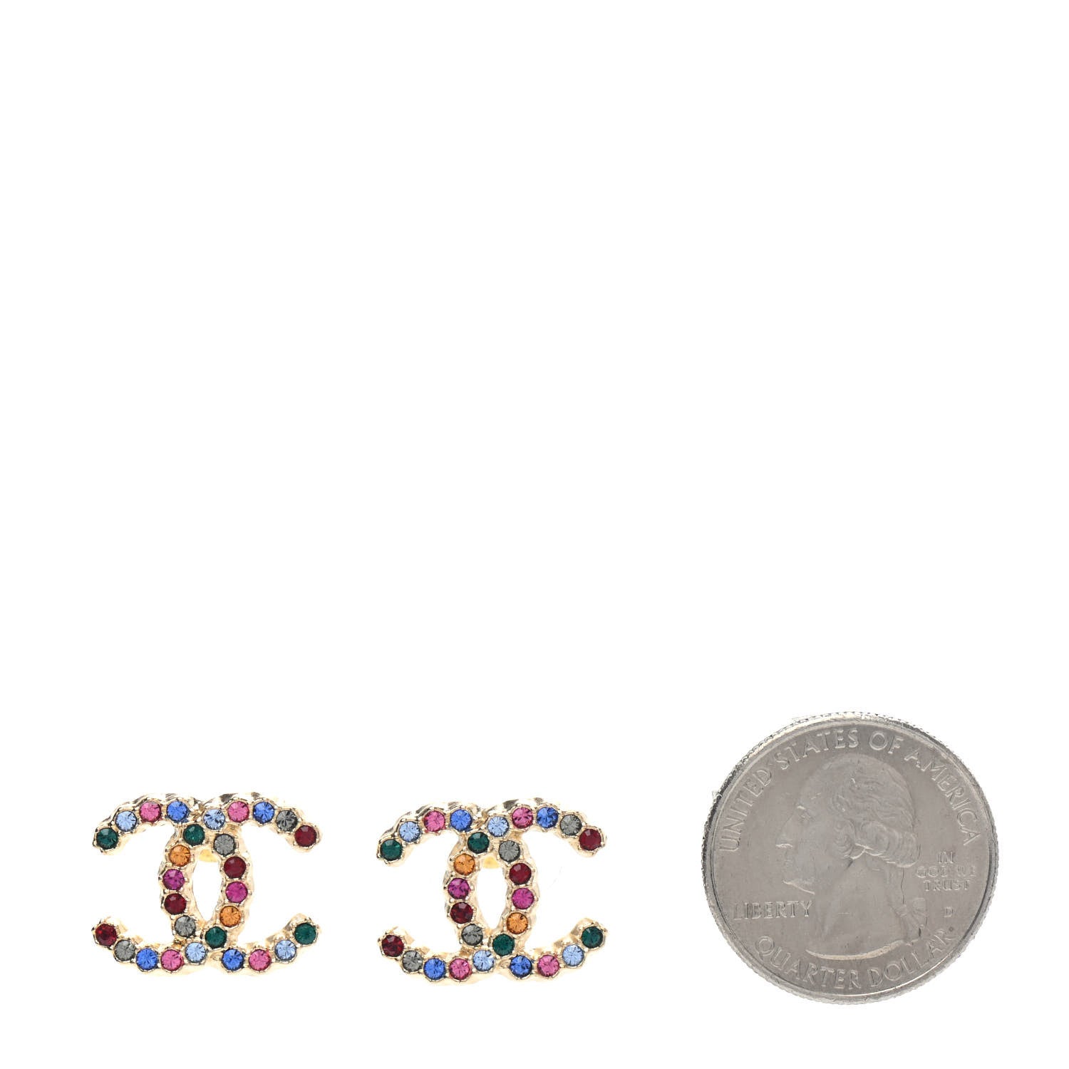 Chanel Crystal Over The Rainbow CC Earrings Gold Multicolor 2 of 4