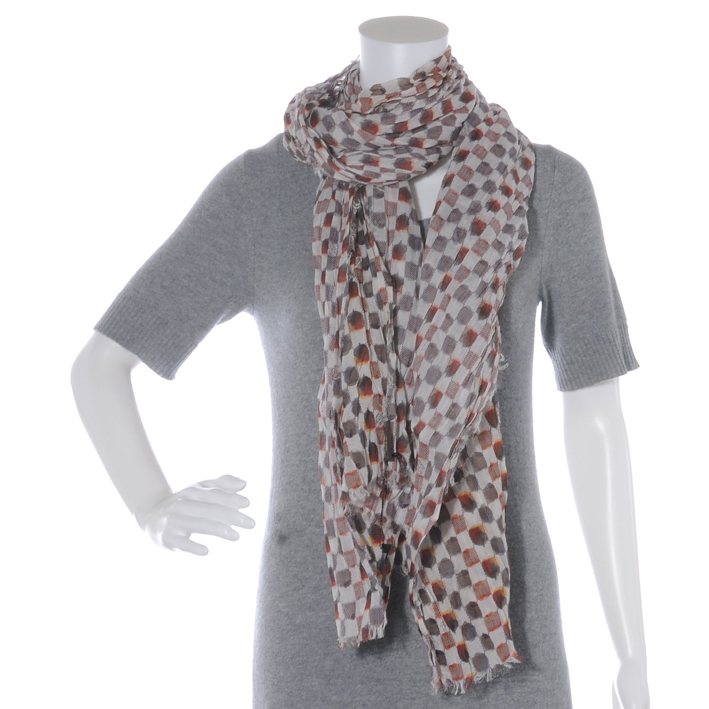 Cotton Painted Damier Etole Stole Scarf Marron