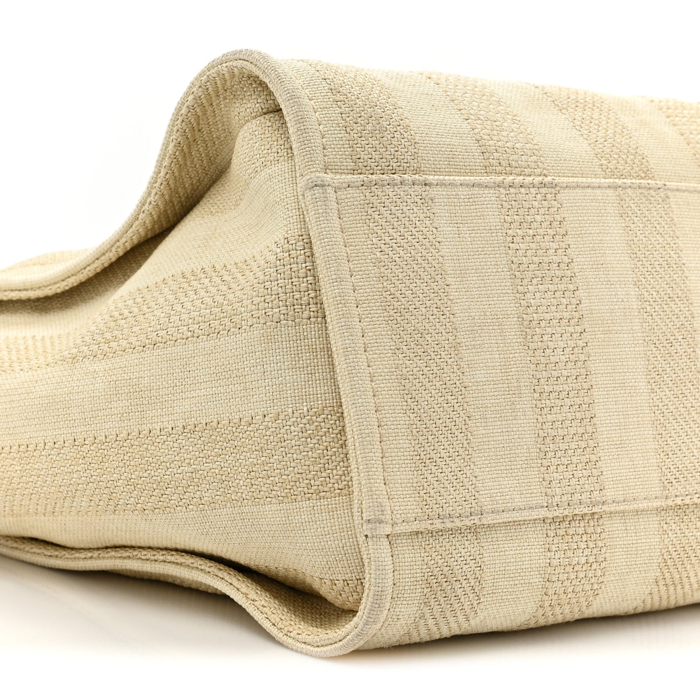 Straw Raffia Calfskin Striped Large Deauville Tote Beige