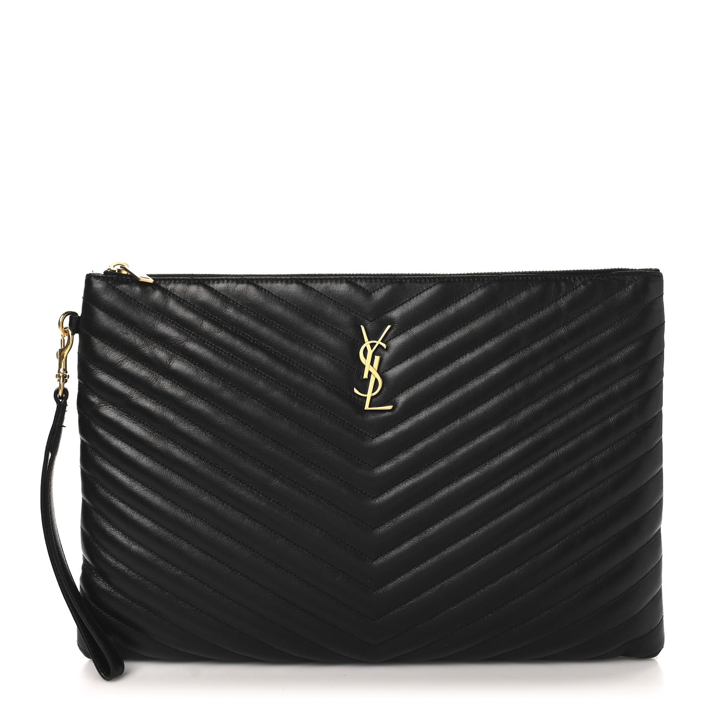 Calfskin Matelasse Chevron Monogram Document Holder Black