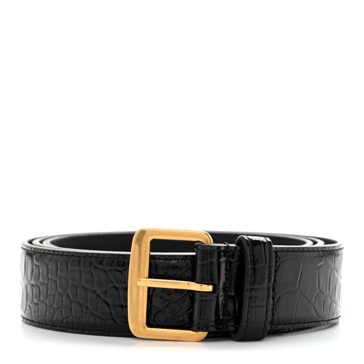 Calfskin Crocodile Embossed Square Buckle Belt 90 36 Black