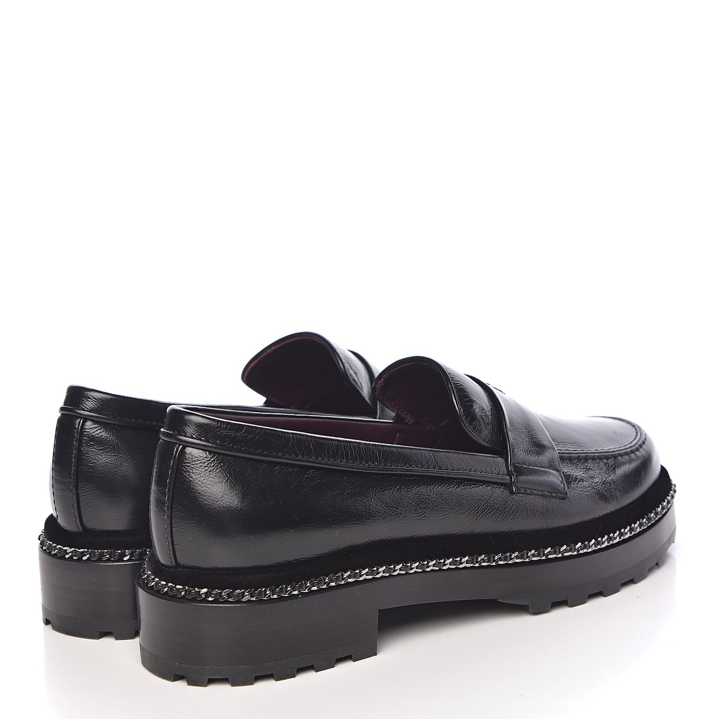 Crinkled Calfskin CC Chain Mocassin Loafers 39 Black