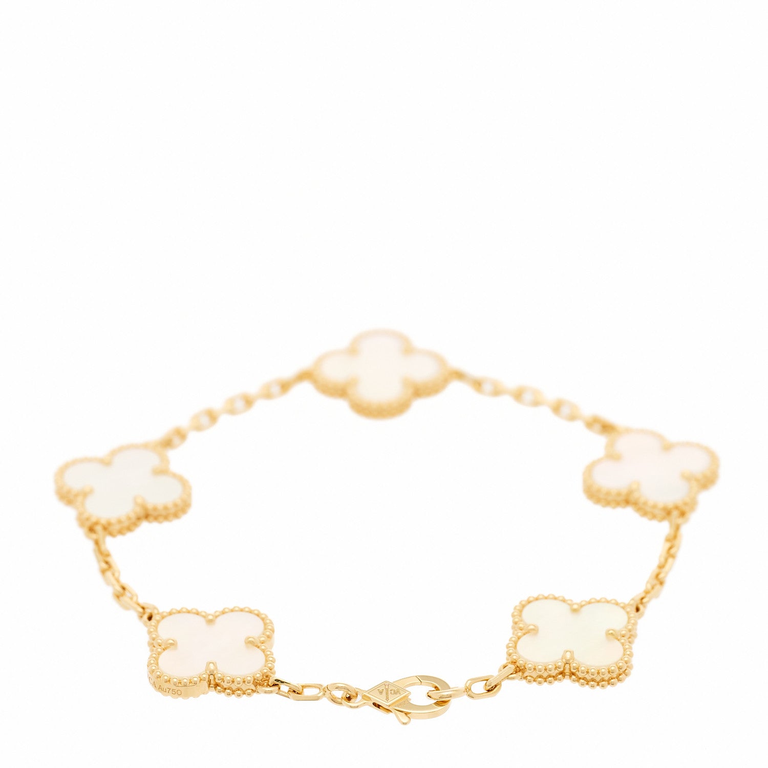 Van Cleef & Arpels 18K Yellow Gold Mother of Pearl 5 Motifs Vintage Alhambra Bracelet 2 of 5