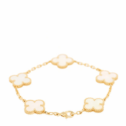 Van Cleef & Arpels 18K Yellow Gold Mother of Pearl 5 Motifs Vintage Alhambra Bracelet 2 of 5