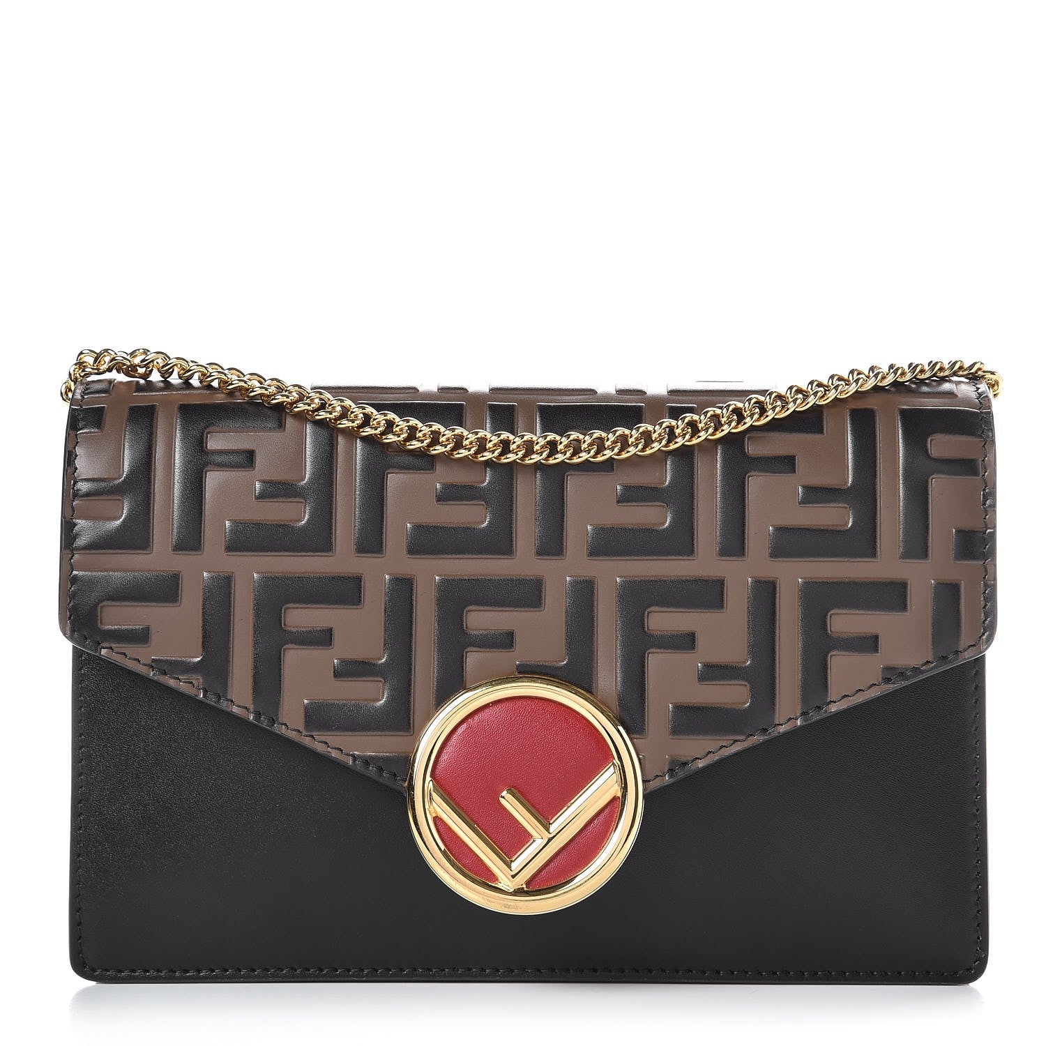Fendi Vitello Liberty F is Fendi Bi-Color FF 1974 Embossed Medium Envelope Wallet On Chain Black Maya 1 of 7