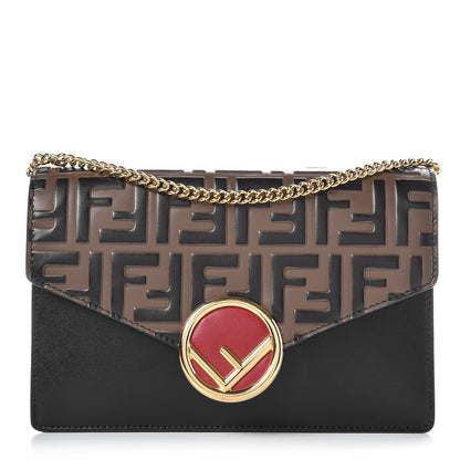 Fendi Vitello Liberty F is Fendi Bi-Color FF 1974 Embossed Medium Envelope Wallet On Chain Black Maya 1 of 7