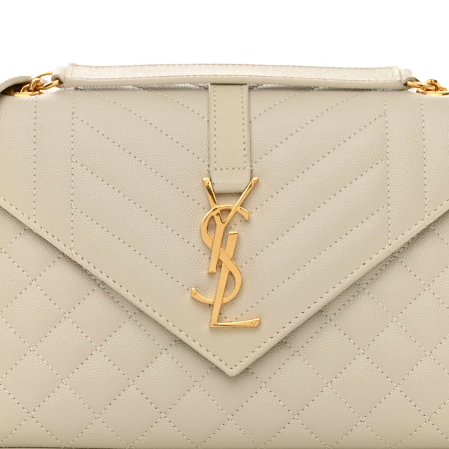 Saint Laurent Grain De Poudre Textured Mixed Matelasse Medium Triquilt Monogram Satchel Crema Soft 7 of 10