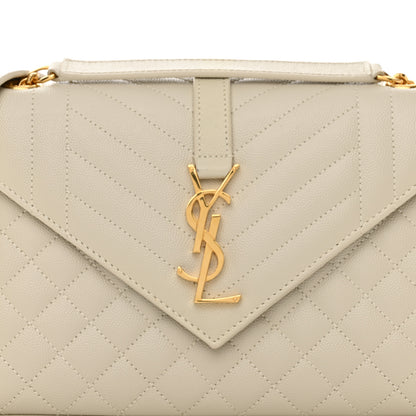 Saint Laurent Grain De Poudre Textured Mixed Matelasse Medium Triquilt Monogram Satchel Crema Soft 7 of 10