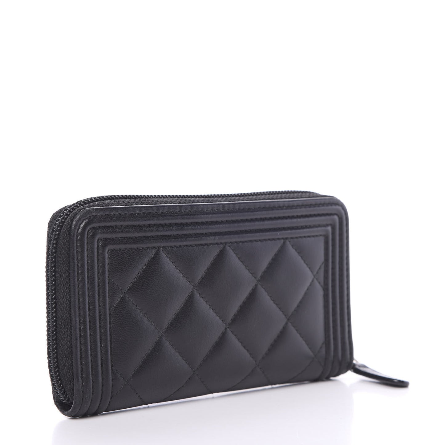 Lambskin Quilted Small Boy Zip Around Wallet Black