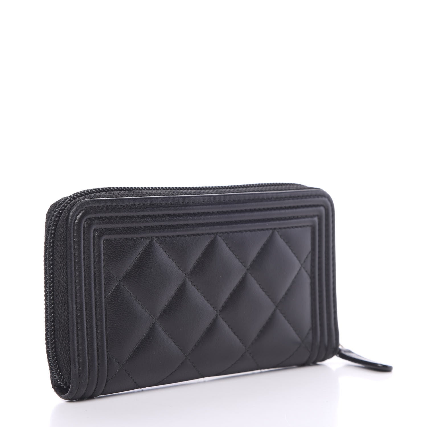 Chanel Lambskin Quilted Small Boy Zip Around Wallet Black 2 of 13