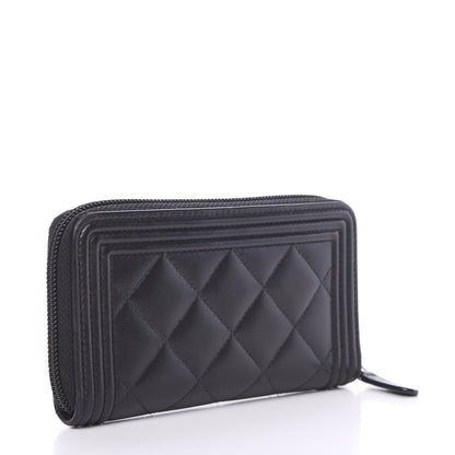 Chanel Lambskin Quilted Small Boy Zip Around Wallet Black 2 of 13
