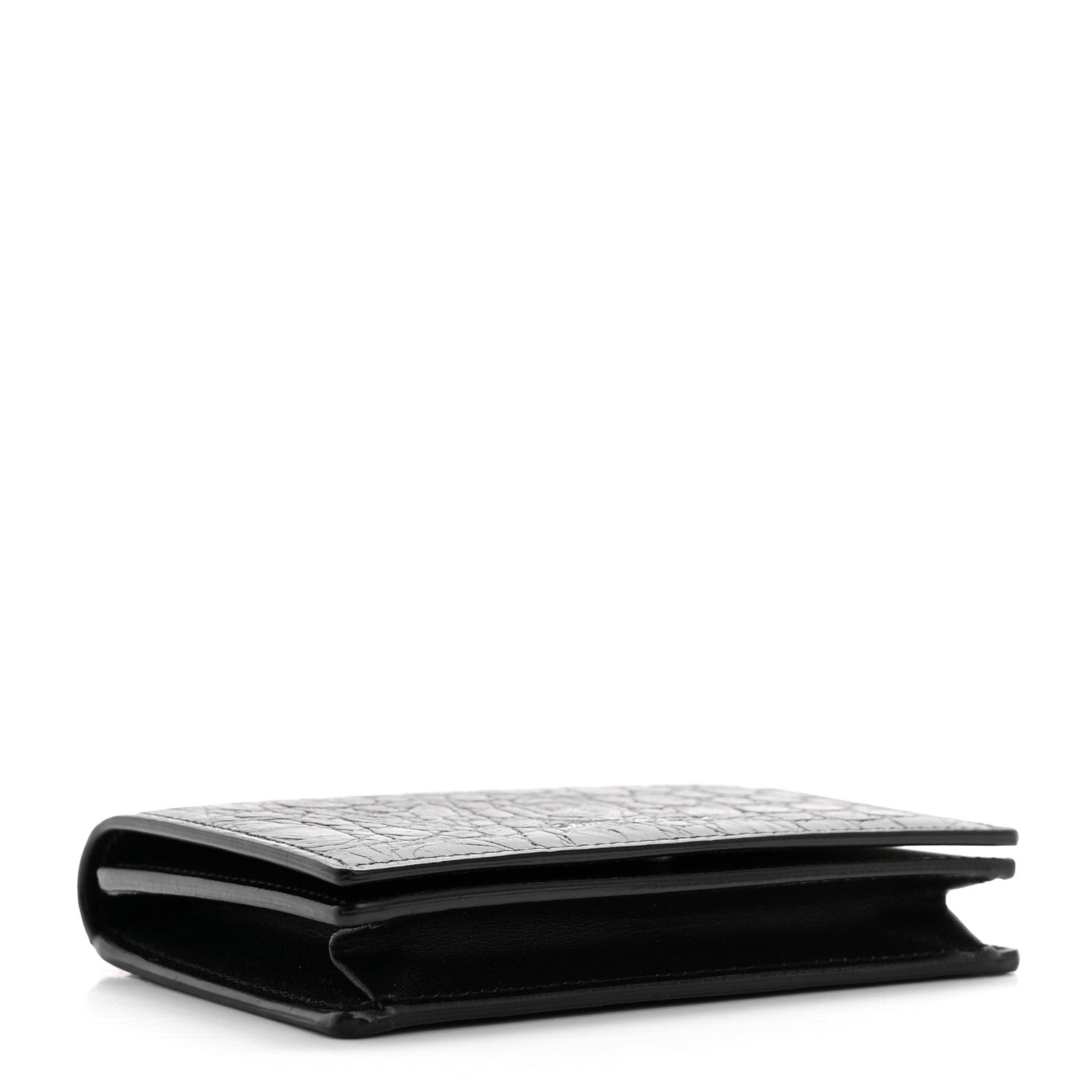 Saint Laurent Calfskin Crocodile Embossed Business Card Case Black 4 of 10