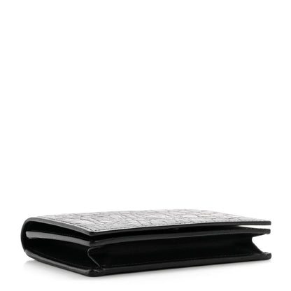 Saint Laurent Calfskin Crocodile Embossed Business Card Case Black 4 of 10