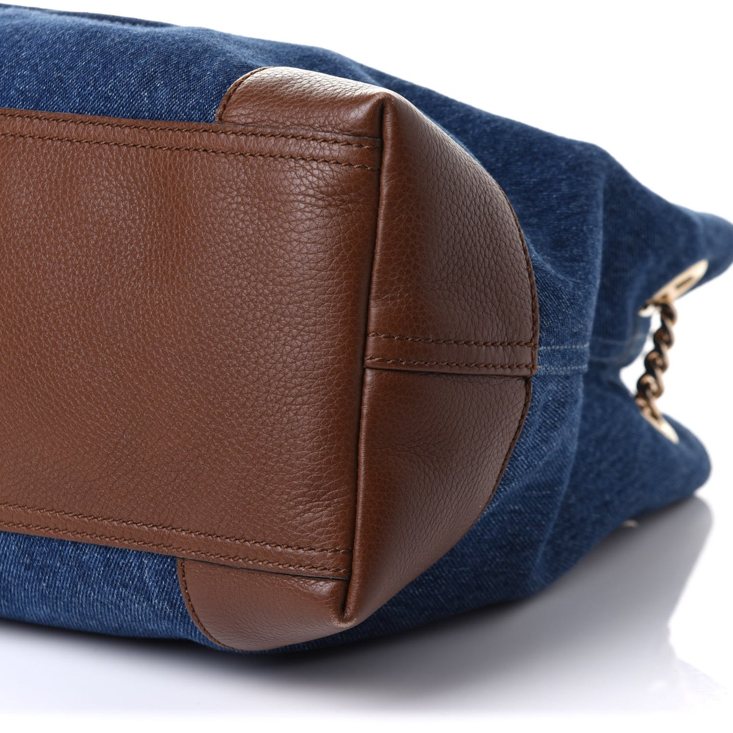 Denim Pebbled Calfskin Medium Soho Chain Shoulder Bag Blue Brown