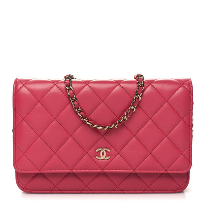 Chanel Lambskin Quilted Wallet On Chain WOC Dark Pink 1 of 14