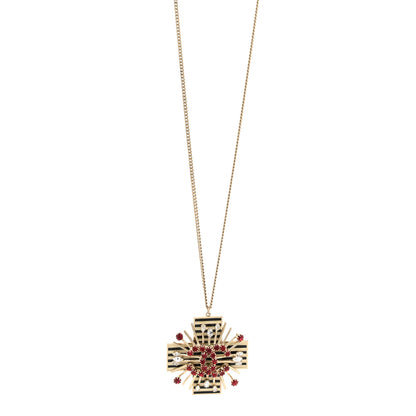 Chanel Crystal Cross CC Pendant Necklace Gold Red 1 of 6