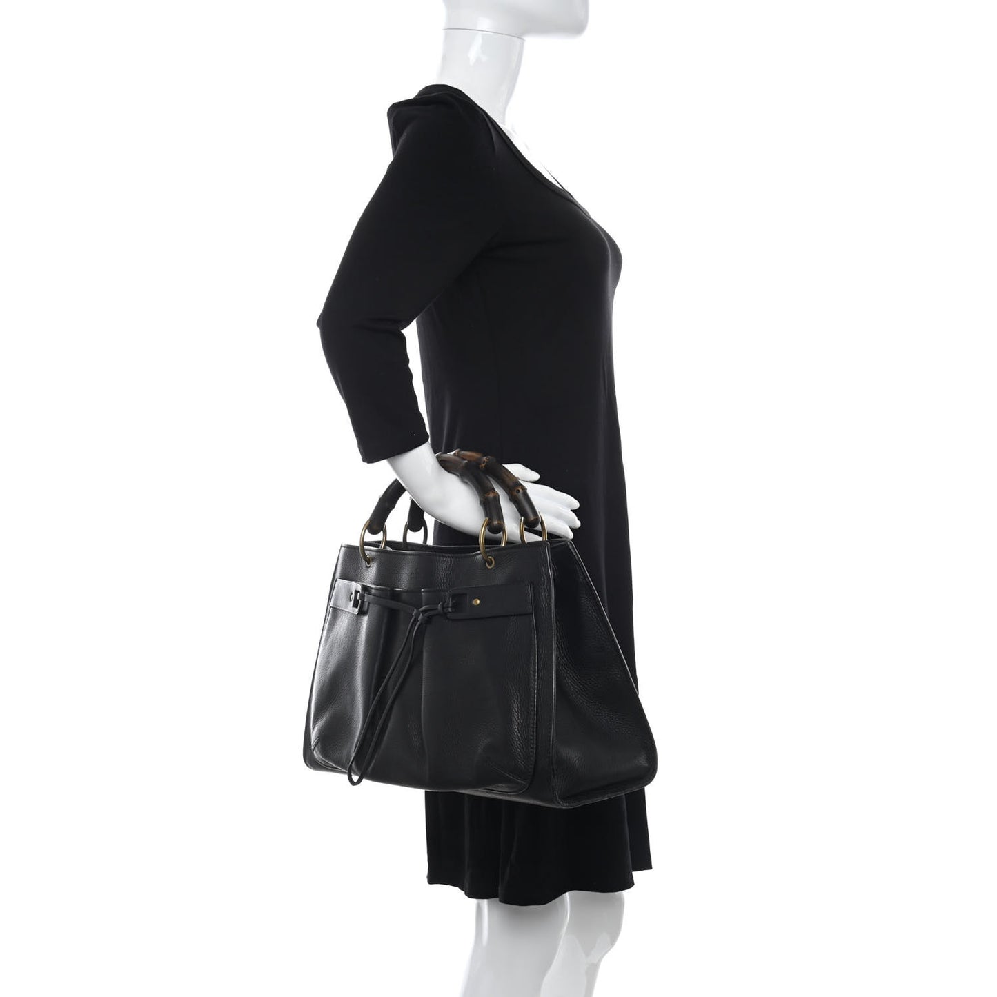 Calfskin Bamboo Handle Tote Black