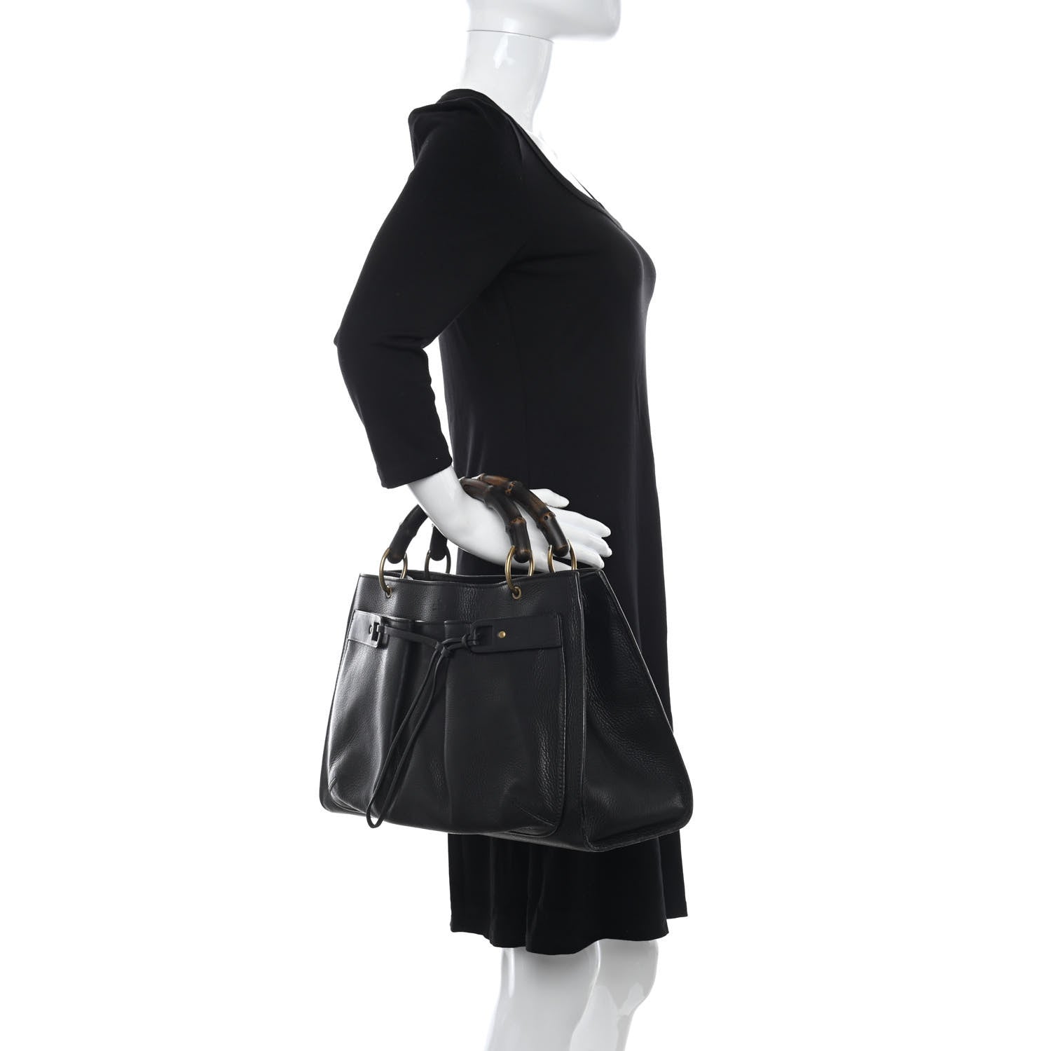 Gucci Calfskin Bamboo Handle Tote Black 2 of 13
