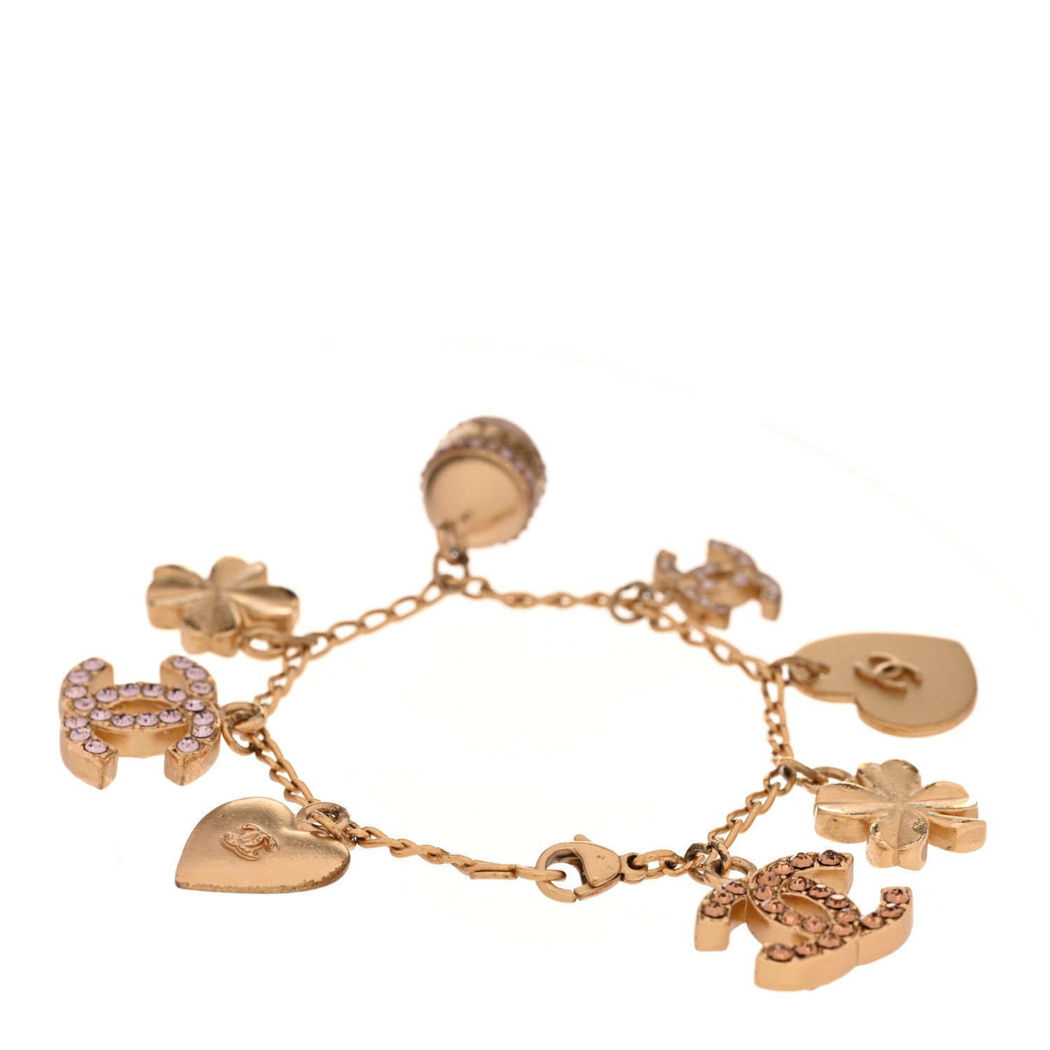 Chanel Metal Crystal Lucky Charms Bracelet Gold Pink 3 of 7