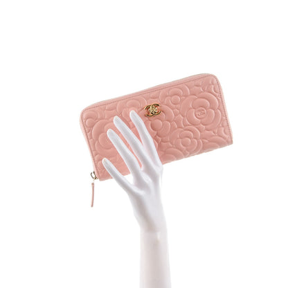 Chanel Caviar Camellia Embossed Zip Around Large Gusset Wallet Nude 2 of 8