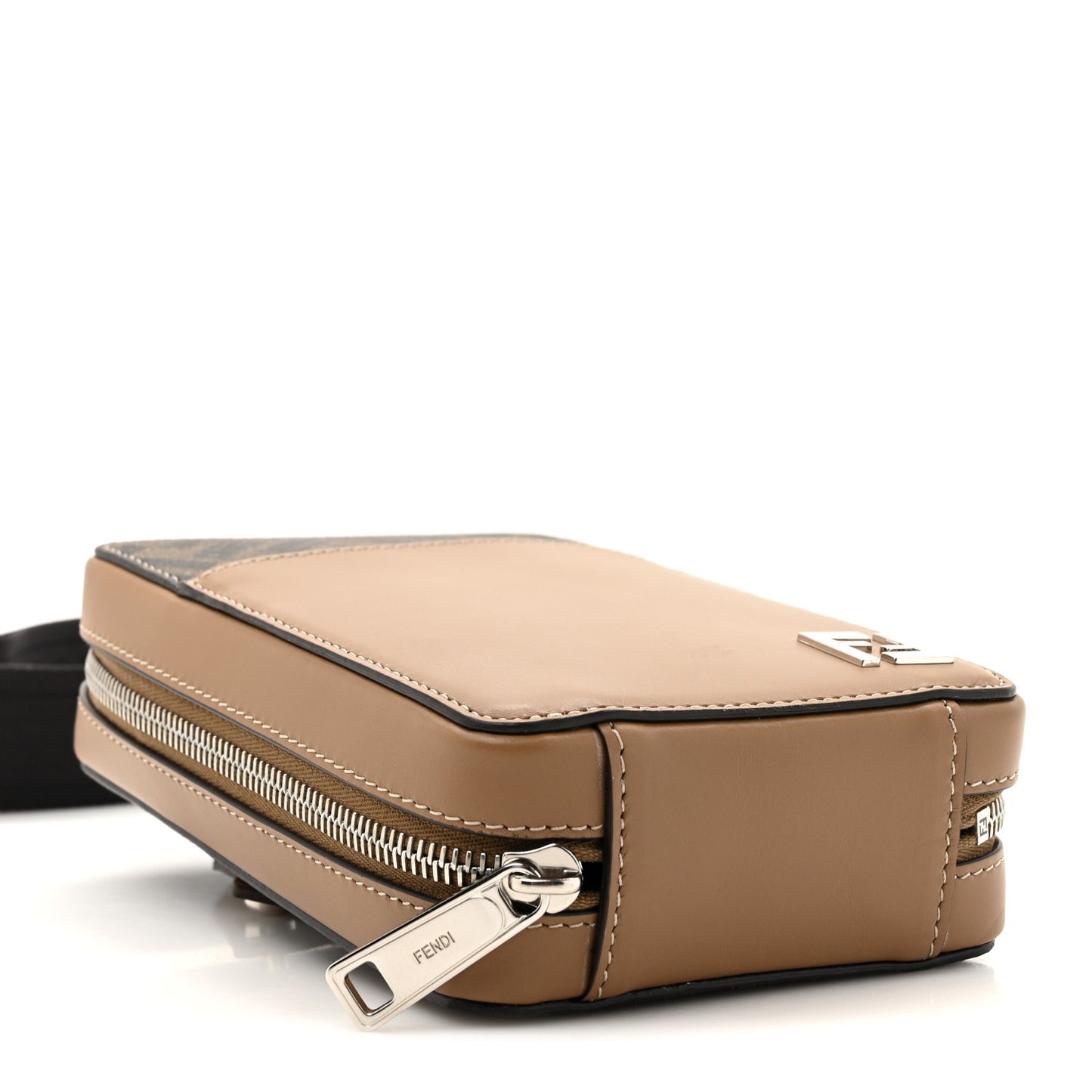 Glazed Fabric Vitello FF 1974 Bi-Color Phone Pouch Tobacco Moro Sand Black