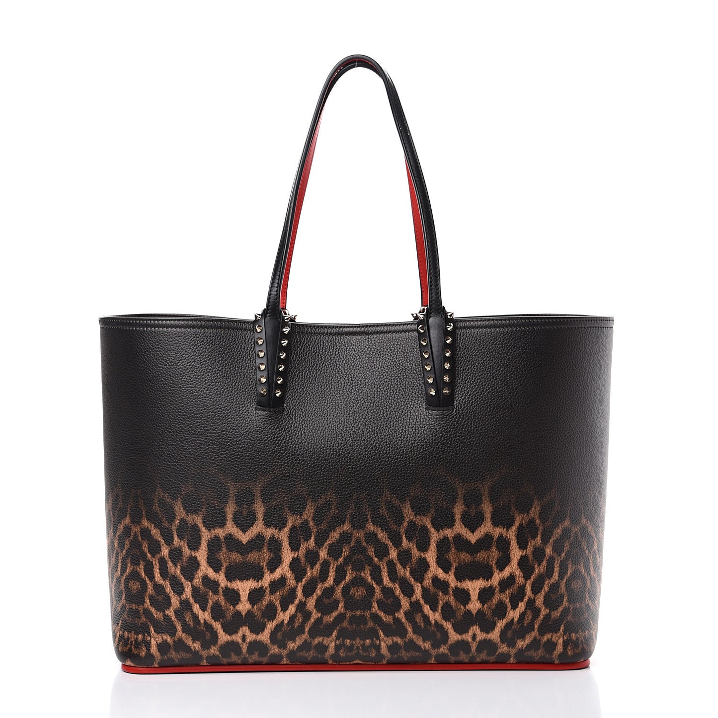 Calfskin Degrade Leopard Print Spikes East West Cabata Tote Black Multi