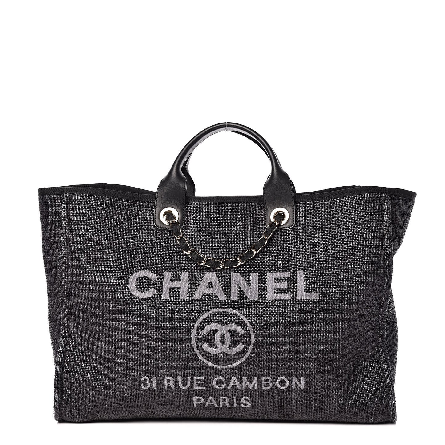 Woven Straw Raffia Large Deauville Tote Black