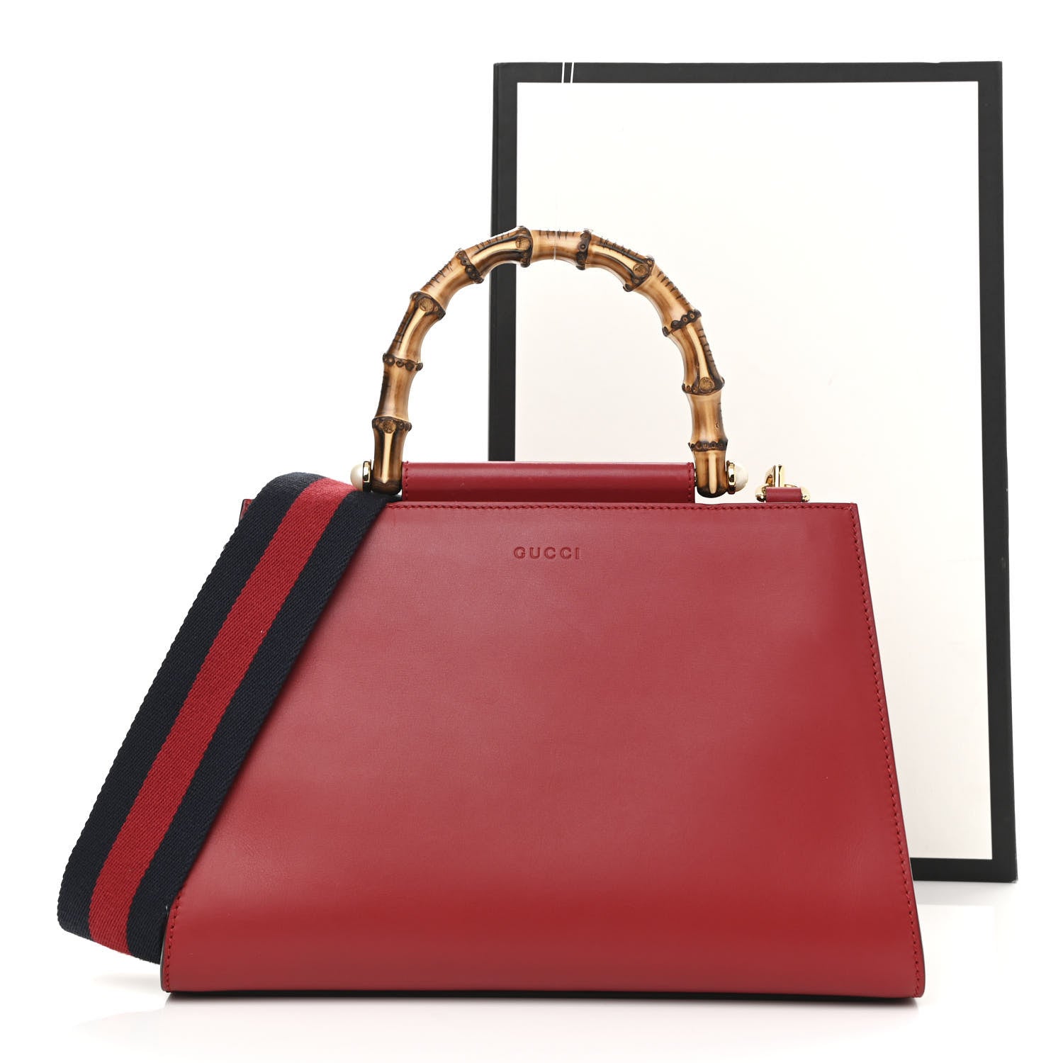 Gucci Nappa Bamboo Web Small Nymphaea Top Handle Bag Hibiscus Red 12 of 12