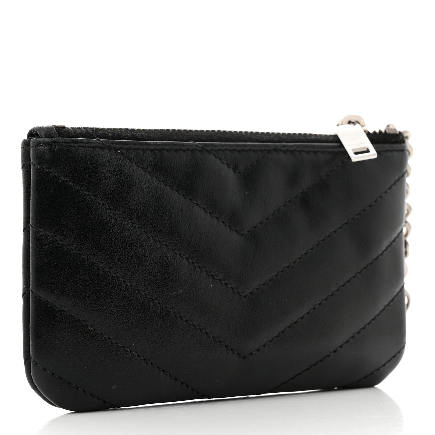 Saint Laurent Calfskin Matelasse Monogram Key Pouch Black 3 of 7
