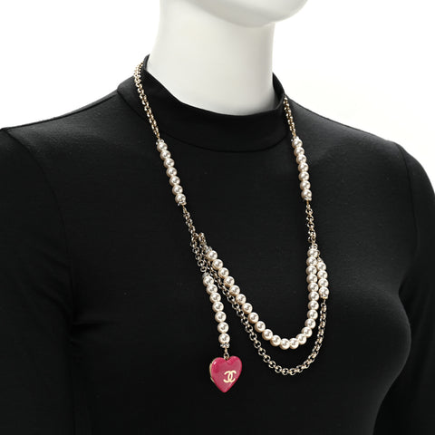 Pearl Crystal CC Heart Multi Strand Necklace Gold White Pink