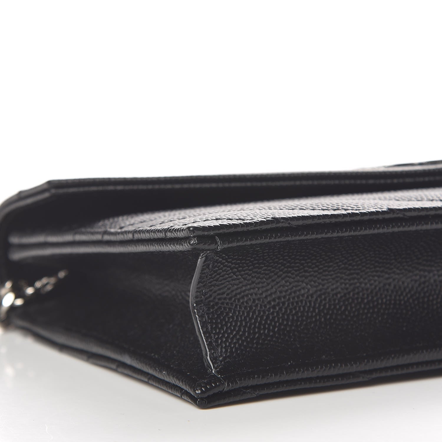 Saint Laurent Grain De Poudre Matelasse Chevron Monogram Envelope Chain Wallet Black 10 of 12