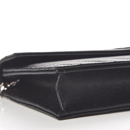 Saint Laurent Grain De Poudre Matelasse Chevron Monogram Envelope Chain Wallet Black 10 of 12