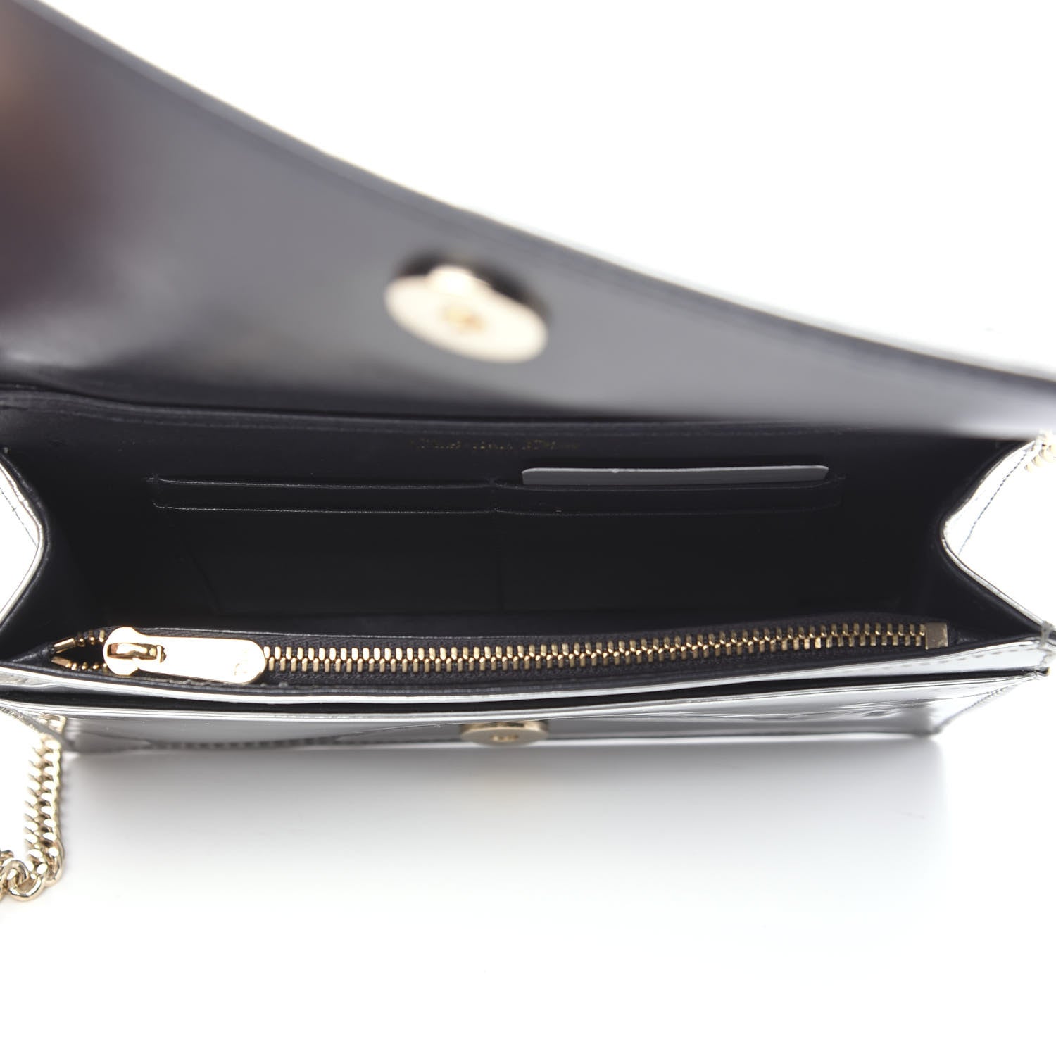 Christian Dior Metallic Patent Micro-Cannage Diorama Wallet on Chain Pouch Silver 4 of 9