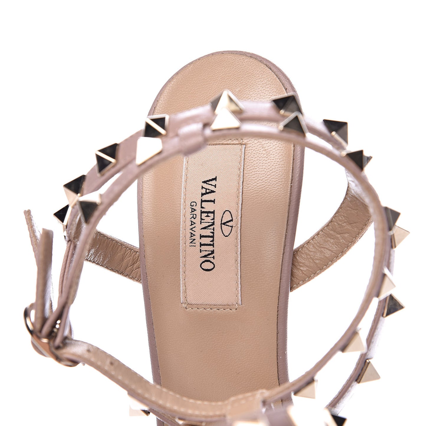 Patent Rockstud Ankle Strap Low Heel Pumps 38.5 Poudre
