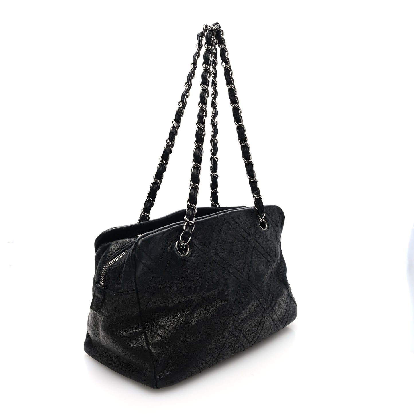 Calfskin Small Diamond Stitch Tote Black