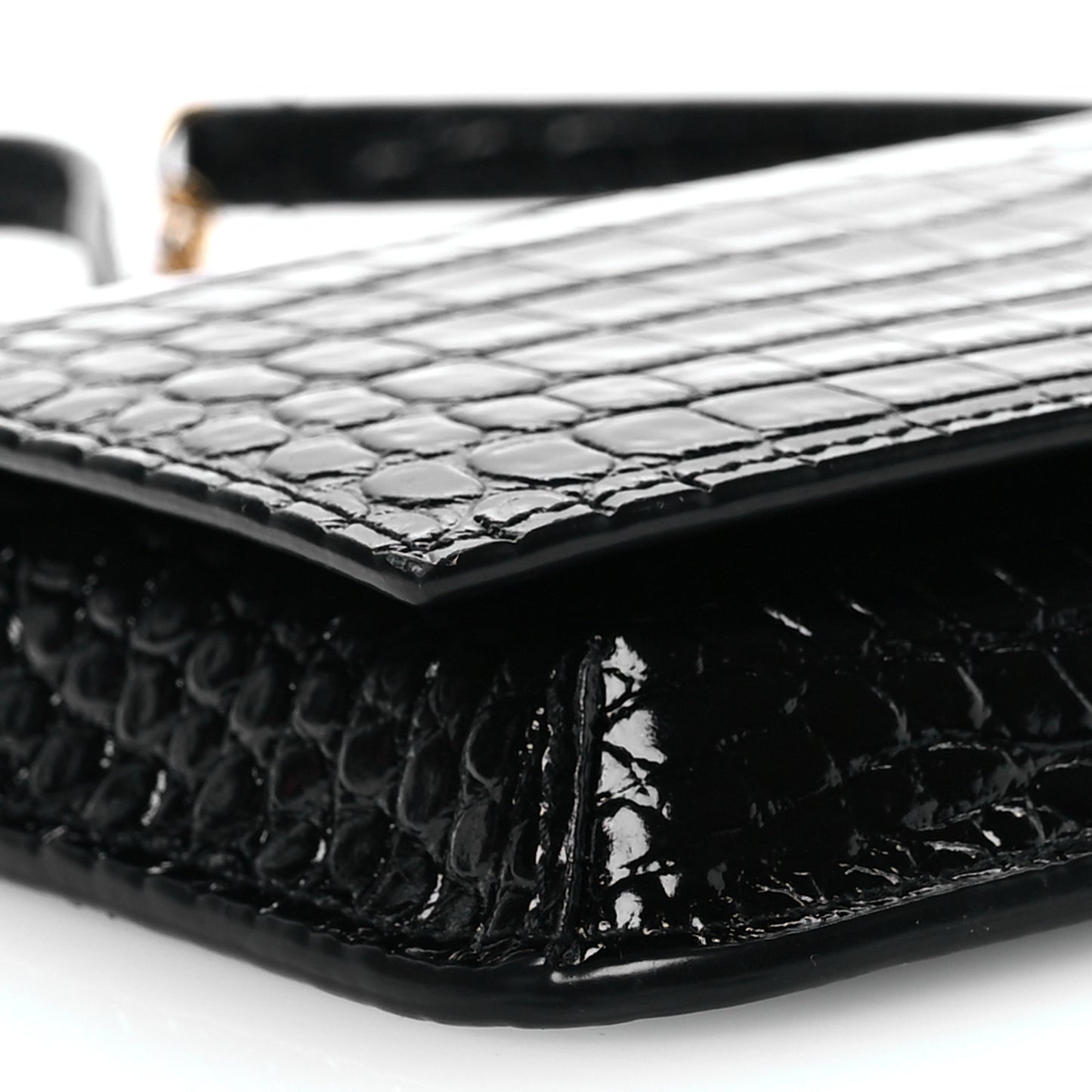 Crocodile Embossed Monogram Phone Holder Crossbody Black
