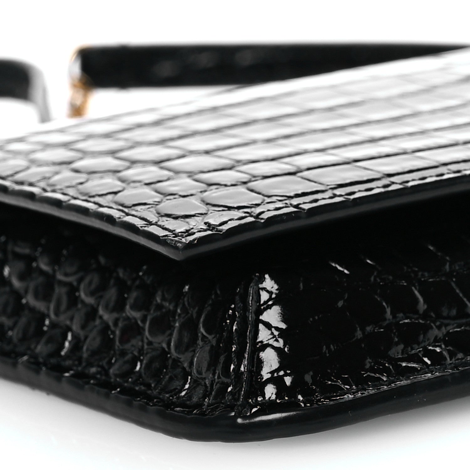 Saint Laurent Crocodile Embossed Monogram Phone Holder Crossbody Black 8 of 9