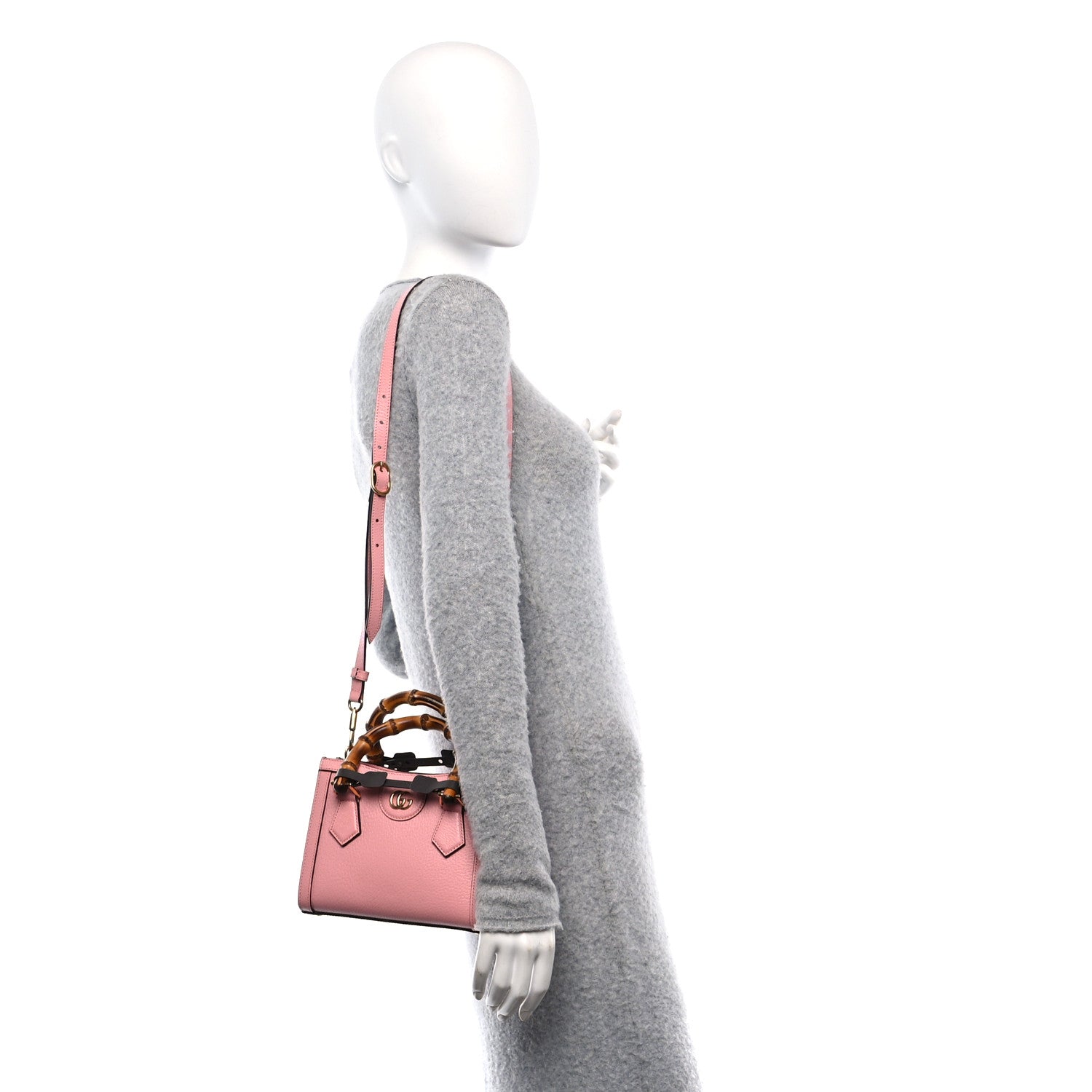 Gucci Textured Dollar Calfskin Web Mini Diana Tote Bag Wild Rose Black 2 of 10