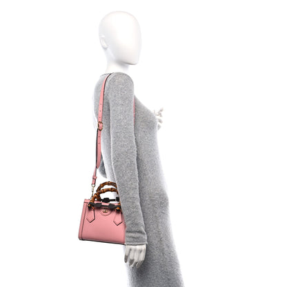 Gucci Textured Dollar Calfskin Web Mini Diana Tote Bag Wild Rose Black 2 of 10