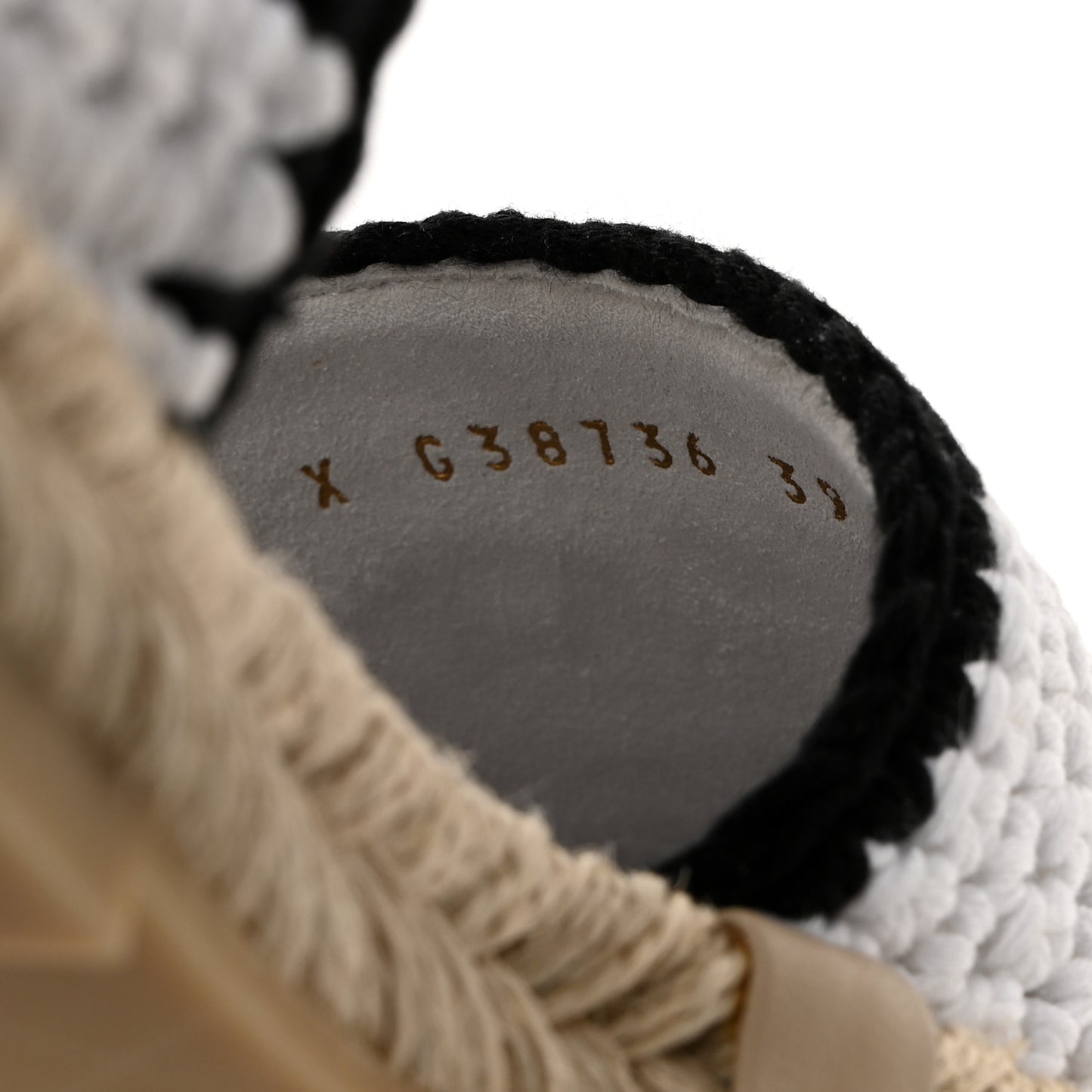 Braided Knit Cap Toe CC Ankle Strap Espadrilles 39 White Black