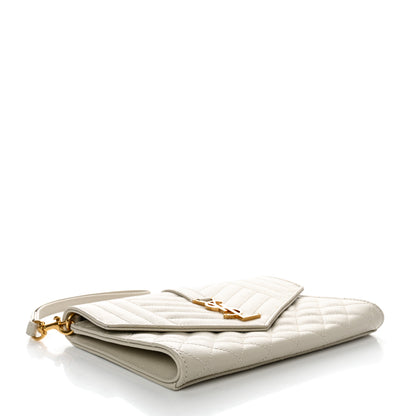 Saint Laurent Grain De Poudre Textured Mixed Matelasse Triquilt Monogram Clutch Blanc Vintage 4 of 8