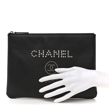 Chanel Caviar Studded Medium Deauville Pouch Black 2 of 8