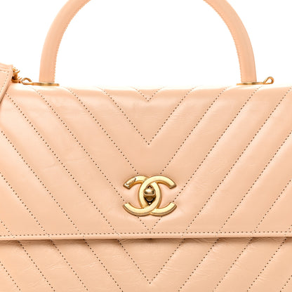 Chanel Calfskin Chevron Quilted Medium Coco Handle Flap Beige 8 of 10