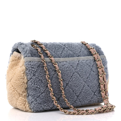 Chanel Shearling Sheepskin Single Flap Gray Pink Beige 3 of 12