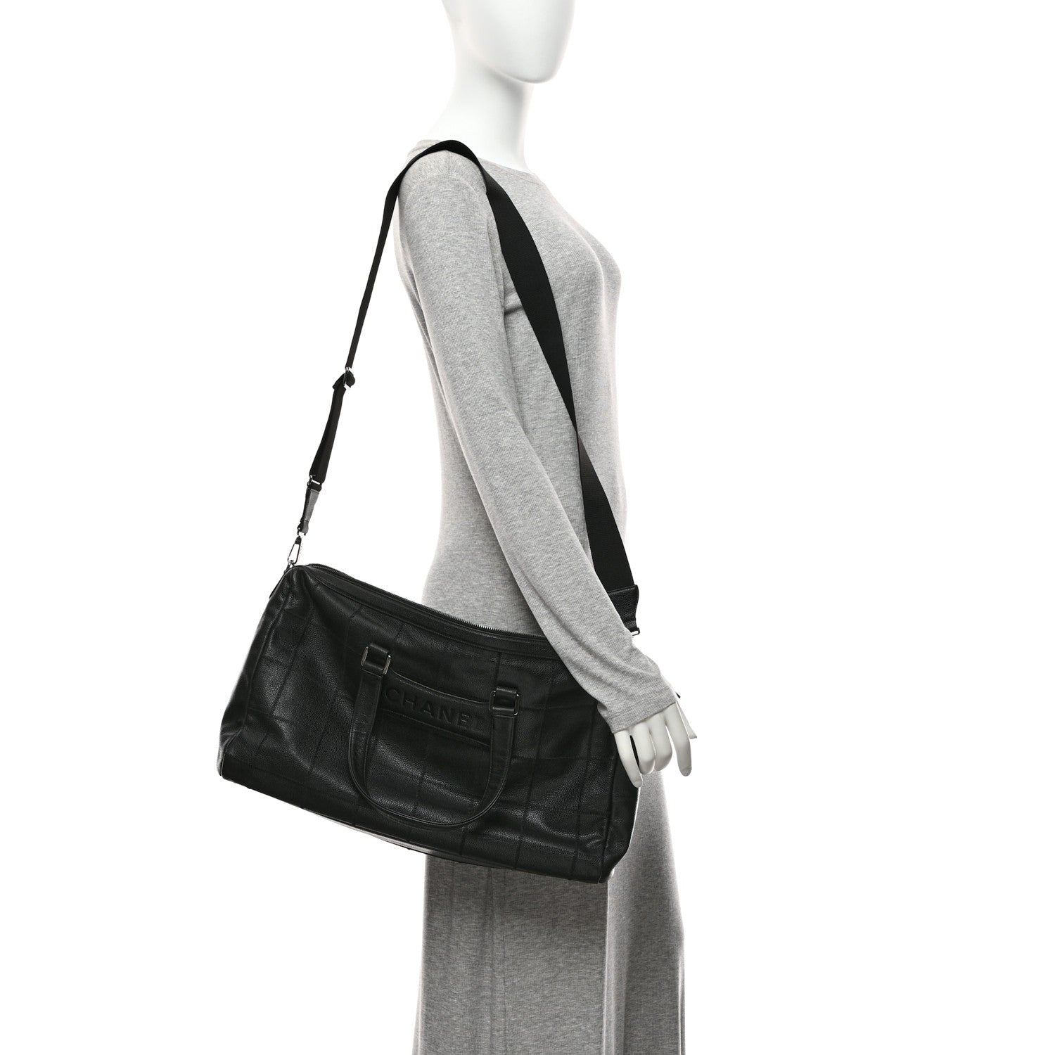 Chanel Caviar Square Stitched Duffel Bag Black 2 of 10