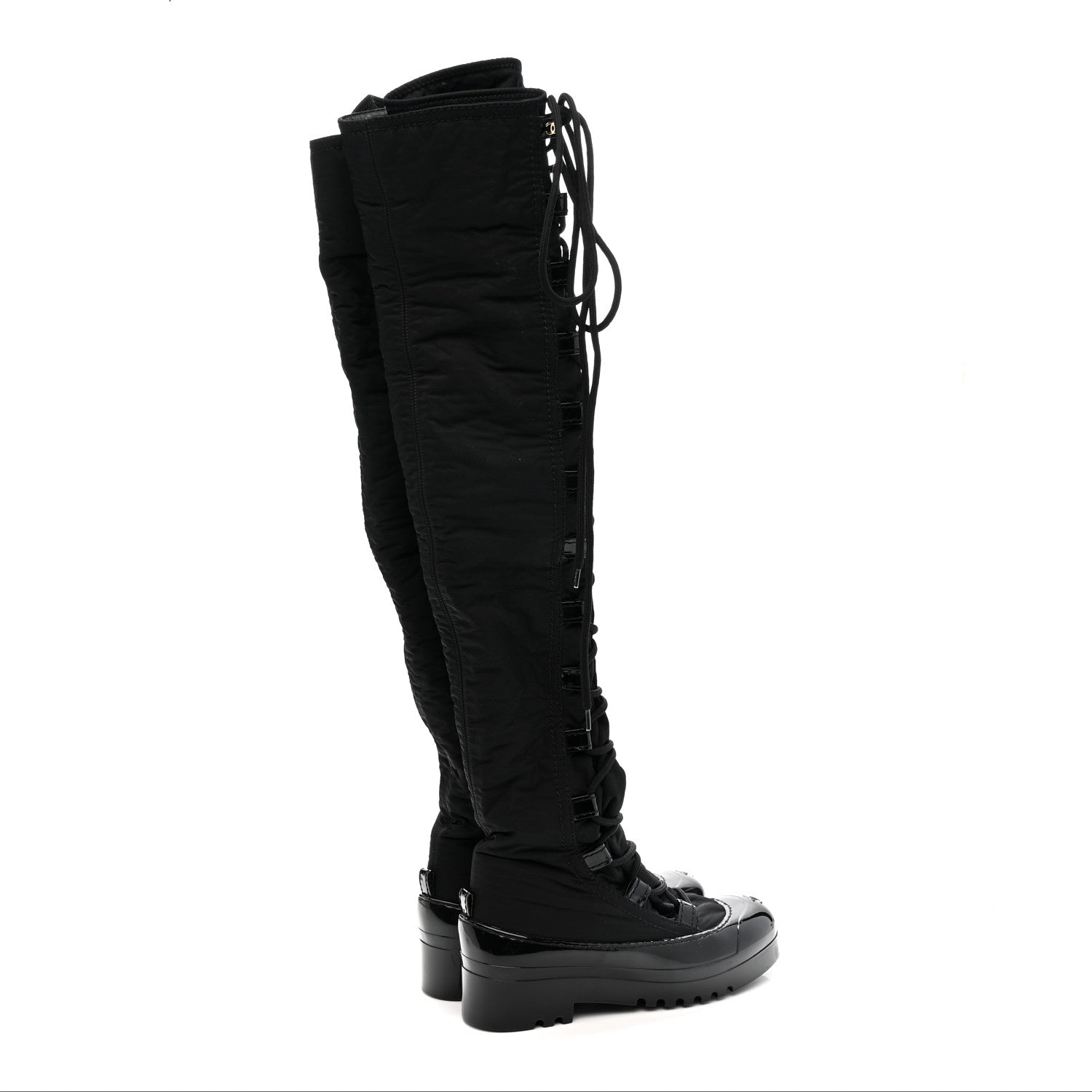 Chanel Nylon Rubber CC Lace Up Thigh High Boots 40 Black 4 of 6