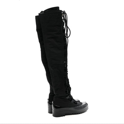 Chanel Nylon Rubber CC Lace Up Thigh High Boots 40 Black 4 of 6