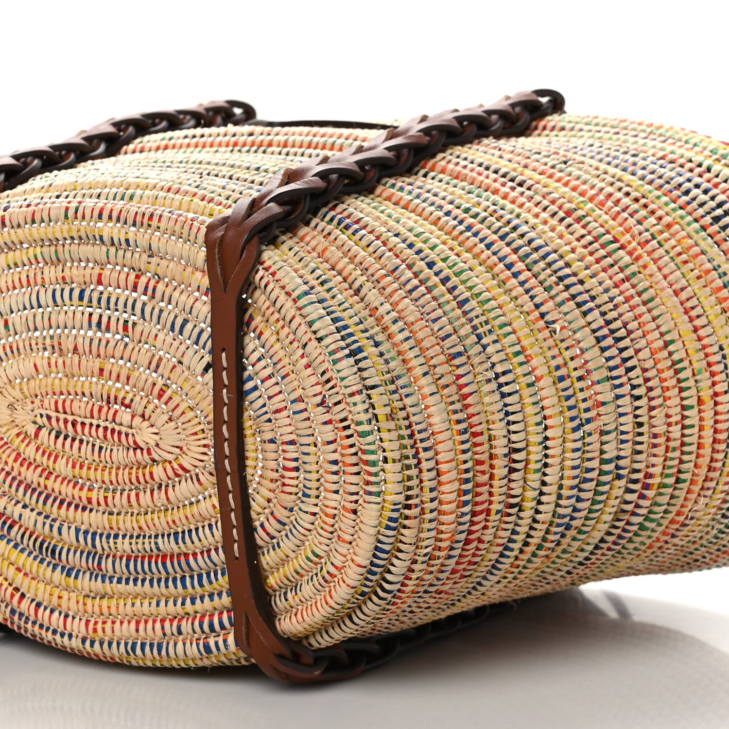 Prada Paglia Vitello Woven Braided Basket Tote Multicolor Cognac 8 of 8