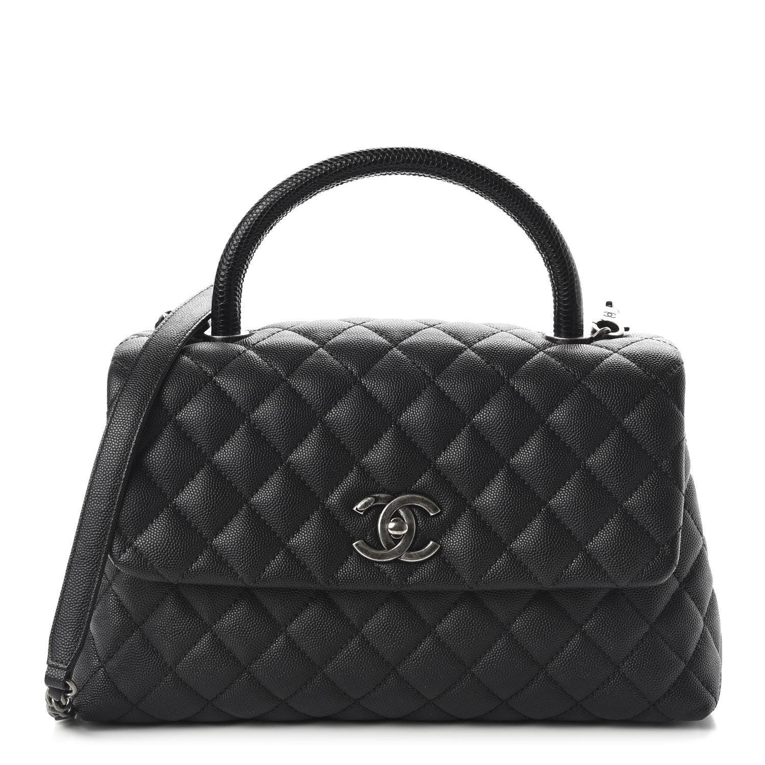 Chanel Caviar Lizard Embossed Quilted Small Coco Handle Flap Black 1 of 10