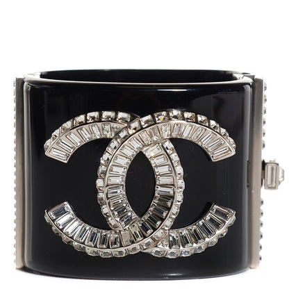 Chanel Resin Crystal Baguette CC Wide Cuff Black 1 of 7